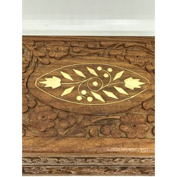 VTG Hand-Carved Wooden Jewelry Box | 2"x6" Trinket Keepsake Box - Picture 8 of 8